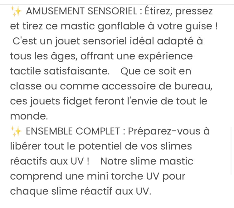 Ensemble de mastic sensoriel chaleur et uv