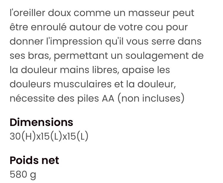 Oreiller de cou apaisant sens vibratoire