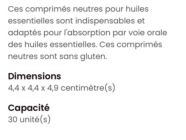 Comprimés neutres pur essentiel