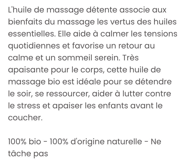 Huile de massage bio detente pur essentiel