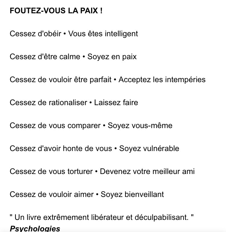 Livre: Foutez vous la paix et commencez à vivre