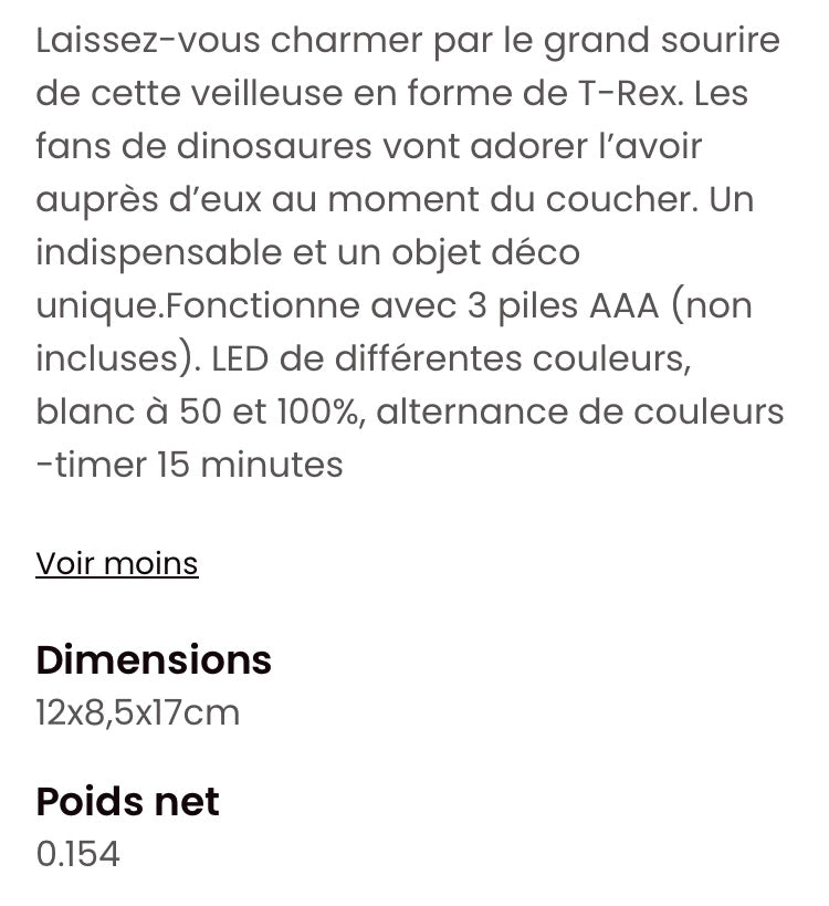 Veilleuse enfant led Rex le dinosaure