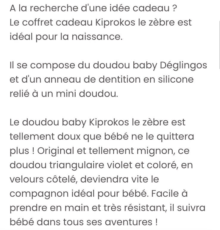 Coffret cadeau Kiproko le zèbre Les Déglingos