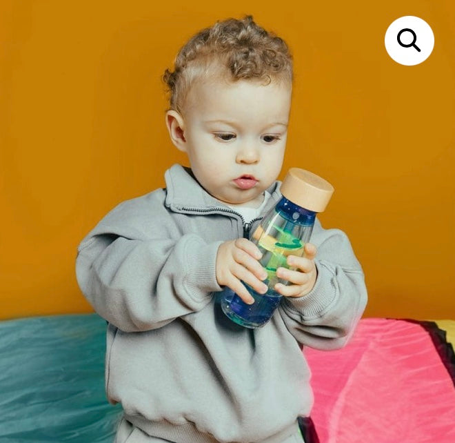Bouteille sensorielle Petit Boum sablier bleu