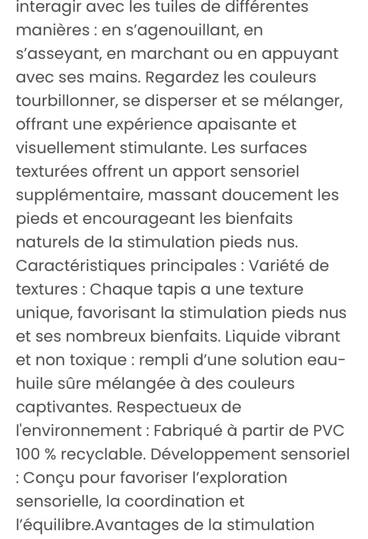 Tapis liquide sensoriel texturé (6 dalles)