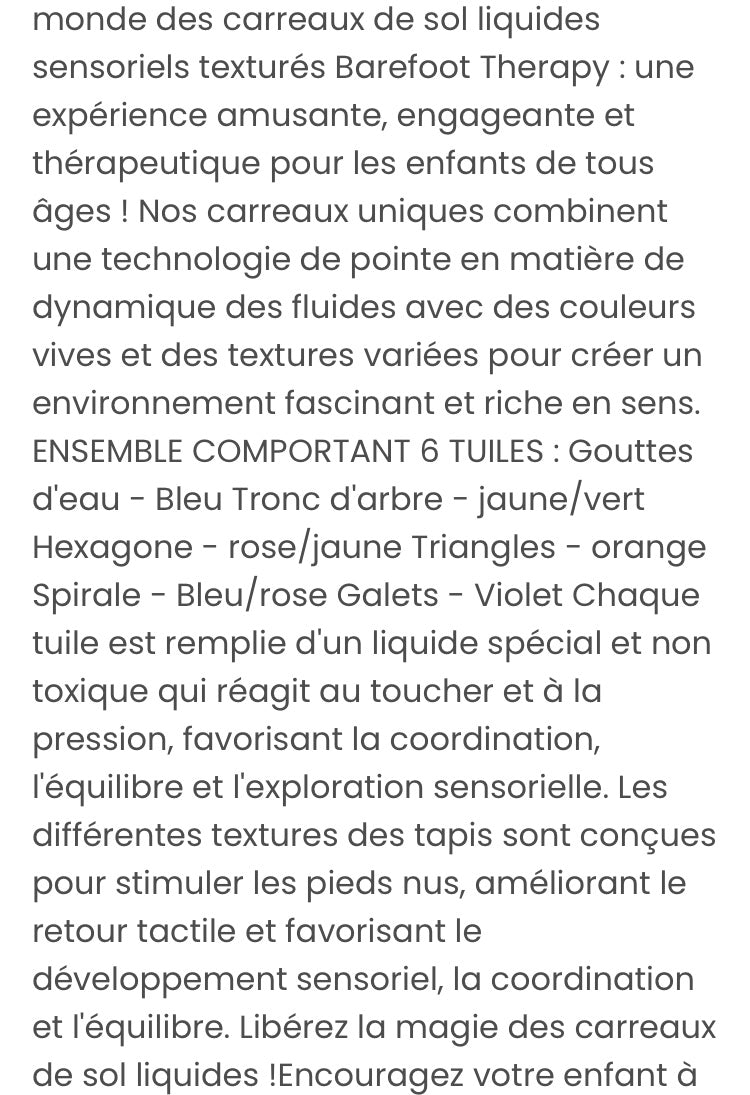 Tapis liquide sensoriel texturé (6 dalles)