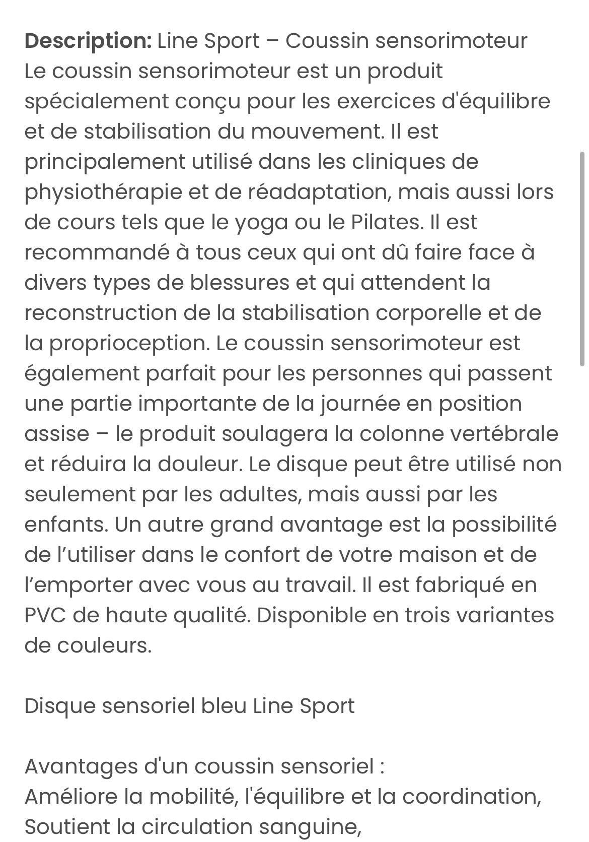 Disque sensoriel d’équilibre